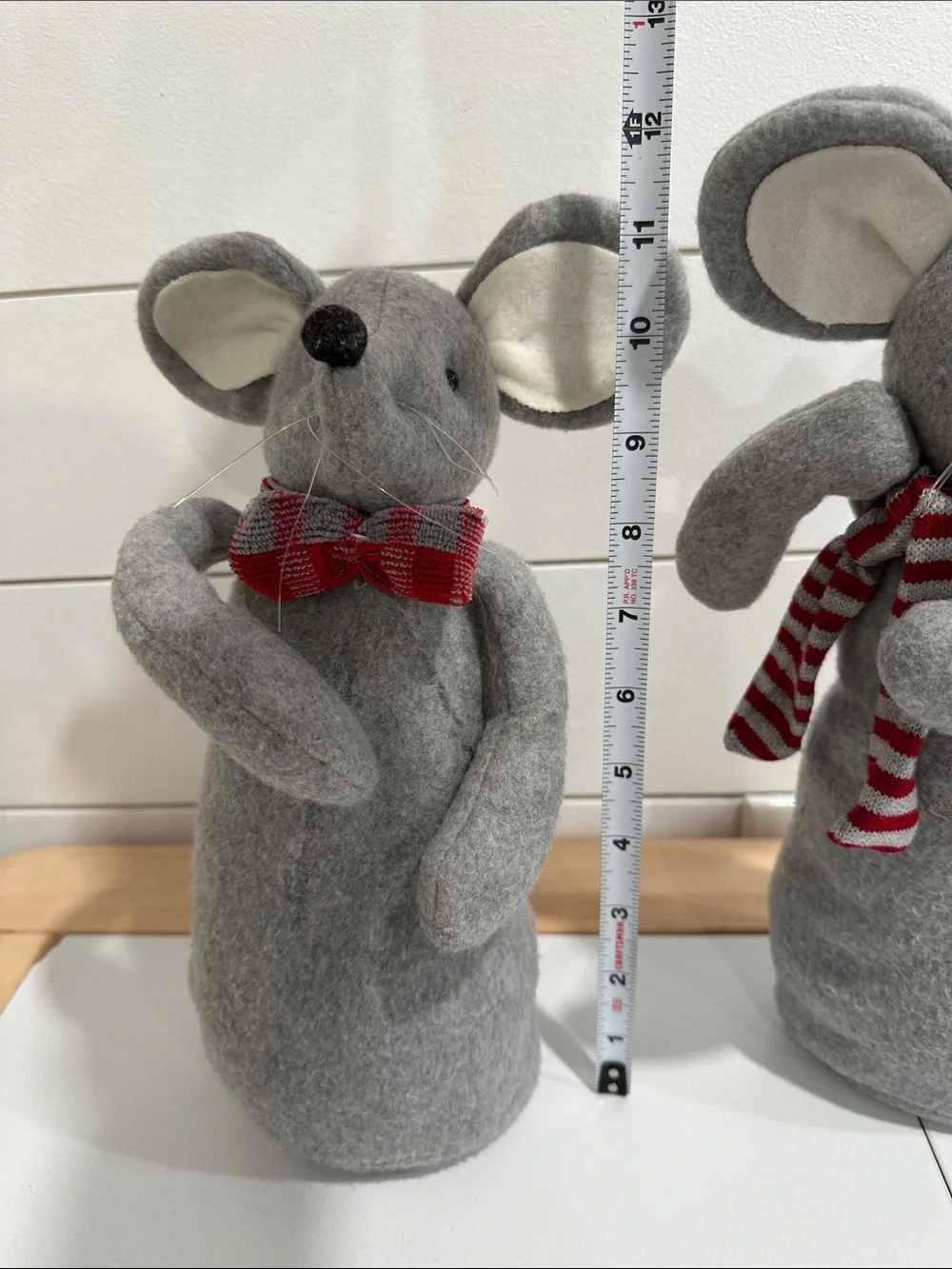 Gray Felt Mouse Pair with Red Accents